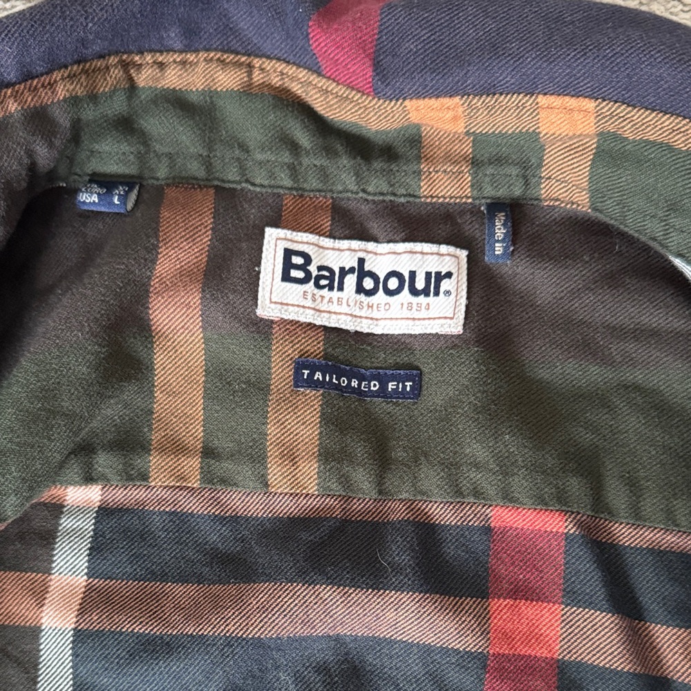 Barbour Men's Dark Plaid Button Down Shirt - Picture 5 of 6